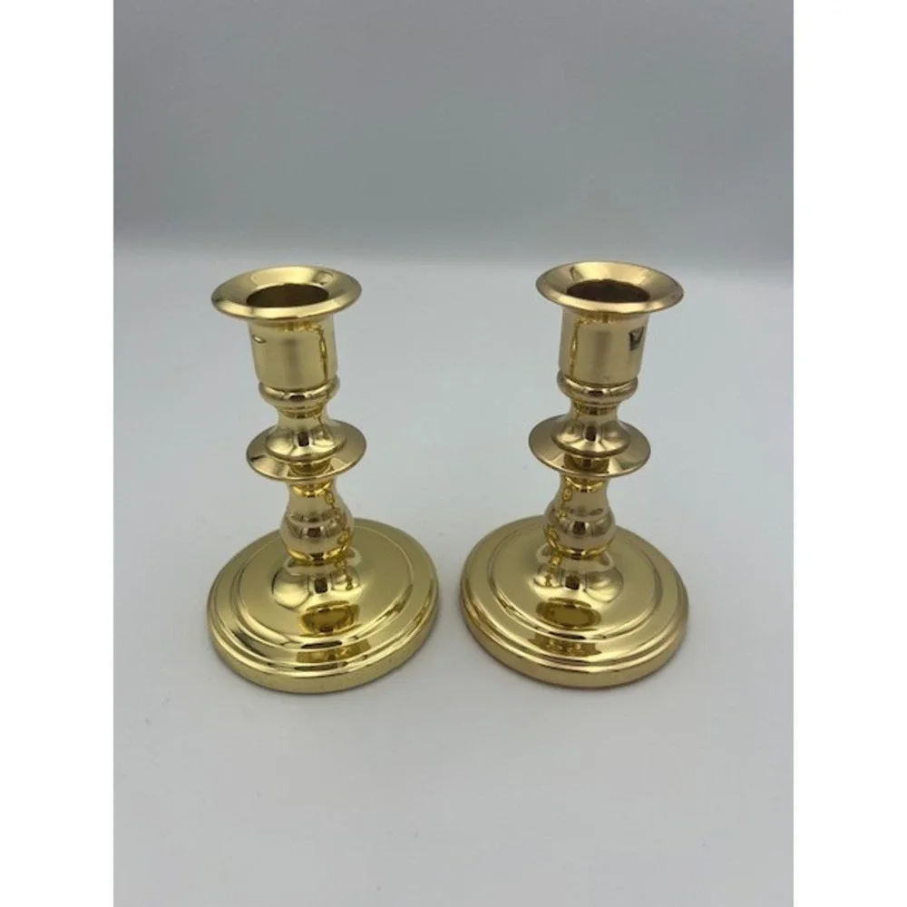 Baldwin Polished Brass Candlestick Holders Set of 2 Forged in America 5 in